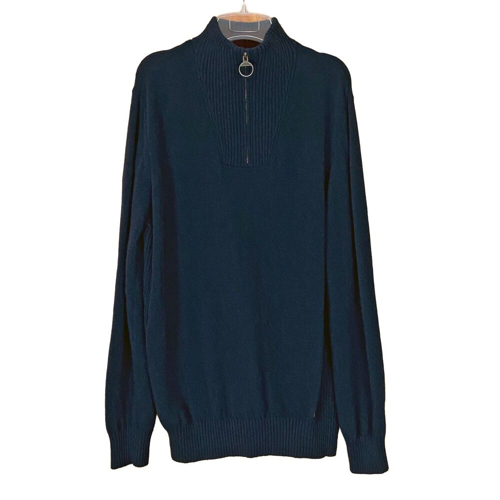 Barbour Men's Nelson Essential Half-Zip Sweater Size XL Navy Blue 100% Wool Knit